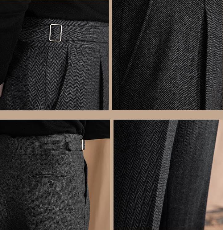 Men Trousers Vintage Tweed Blend Pants Herringbone Slim Fit Pleat-Front Pant Men Trousers Vintage Tweed Blend Pants Herringbone Slim Fit Pleat-Front Pant
