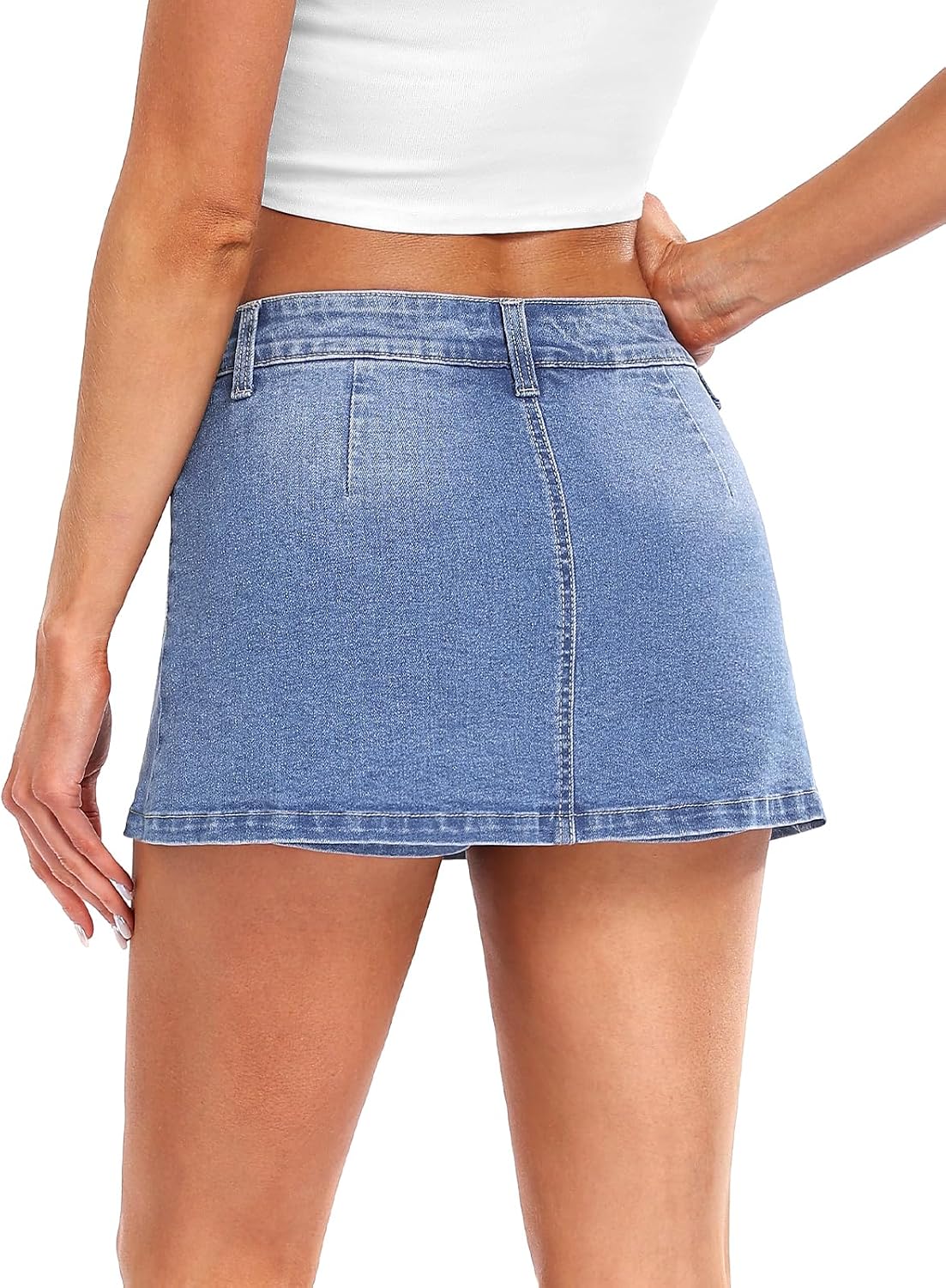 Low Rise Mini Skirt for Women, High Stretch Jean Skirt with Shorts Underneath Y2k Micro Skort