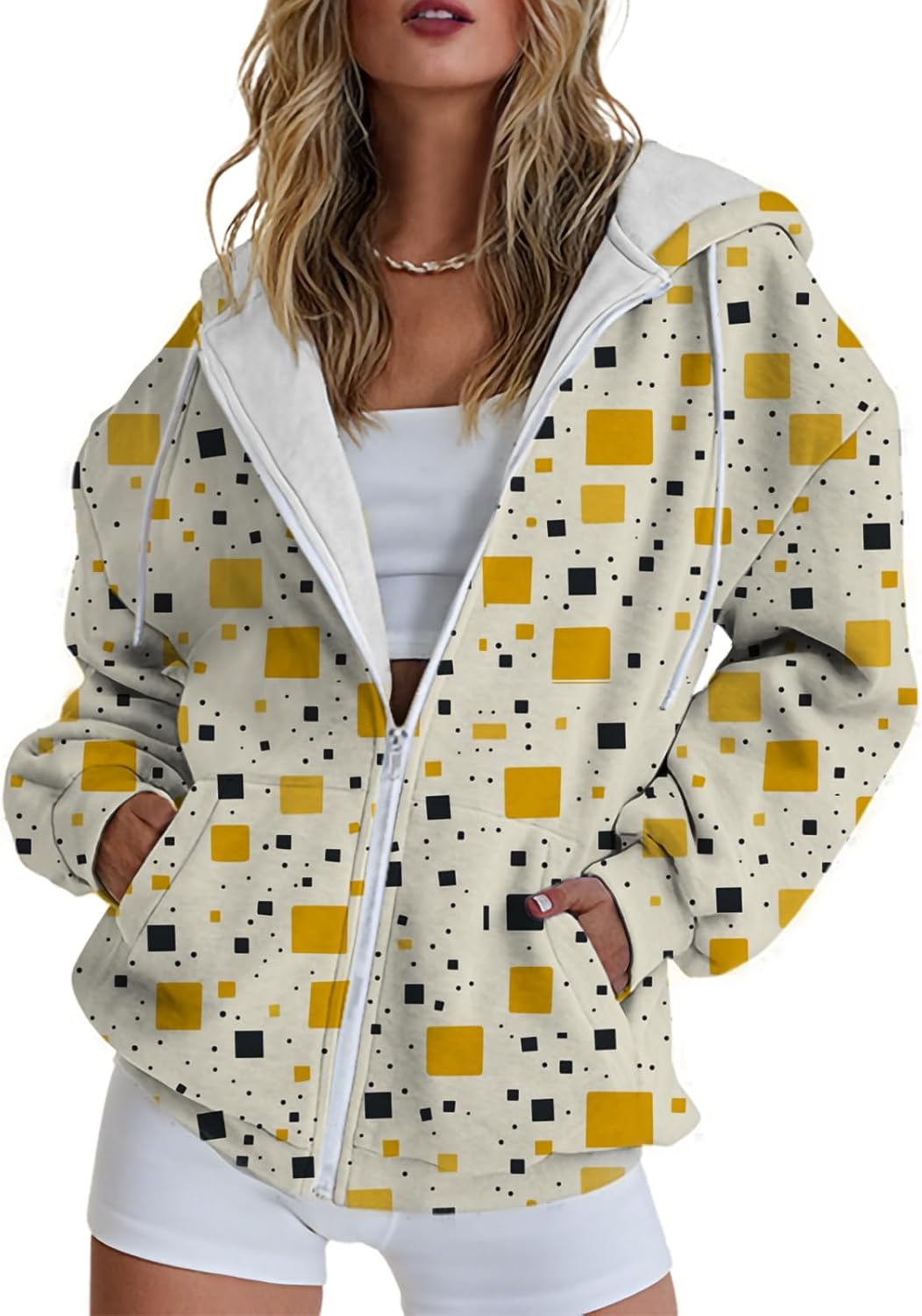 Sweatshirt for Women Zip Up Loose Casual Fall Hoodies Geometric Vintage Print Cream Long Sleeve Winter Outfits Sweatshirt for Women Zip Up Loose Casual Fall Hoodies Geometric Vintage Print Cream Long Sleeve Winter Outfits