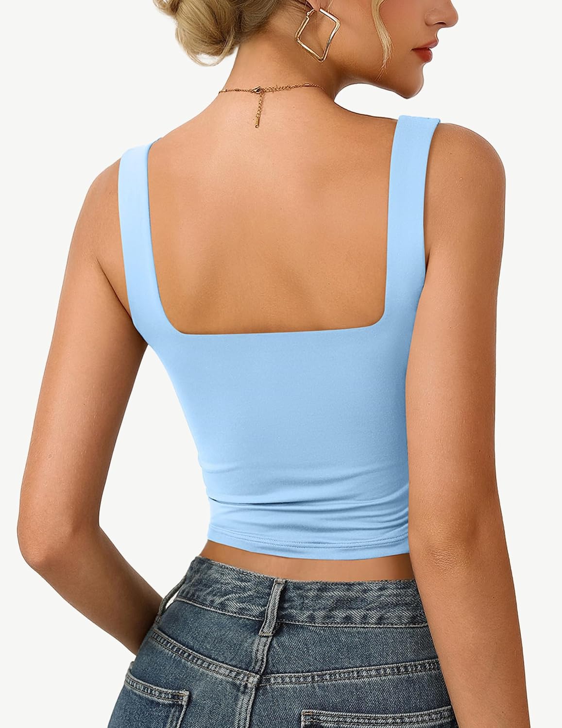 Women's Square Neck Crop Top Double Lined Seamless Tank Fitted Basic Summer Cute Going Out Top