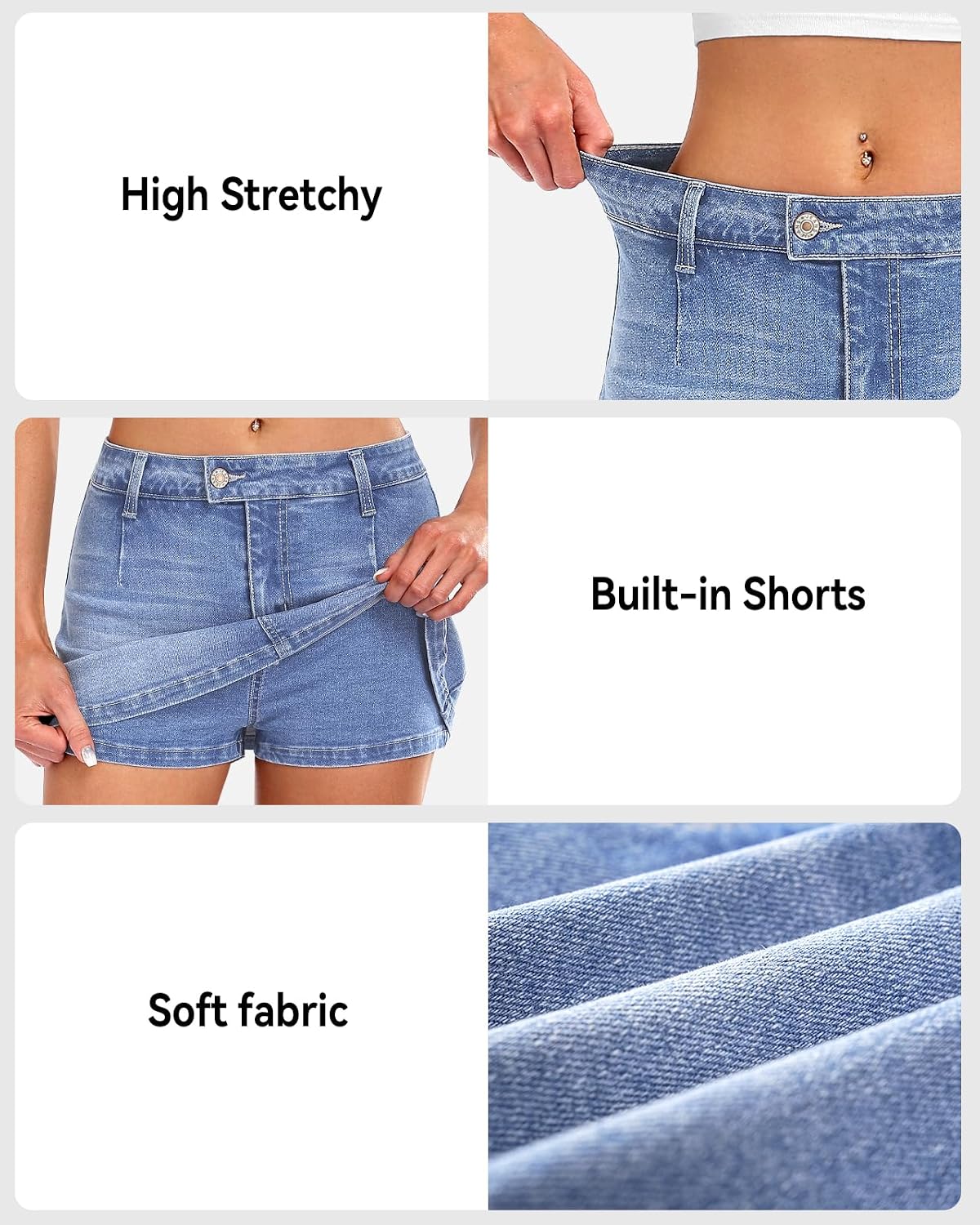 Low Rise Mini Skirt for Women, High Stretch Jean Skirt with Shorts Underneath Y2k Micro Skort