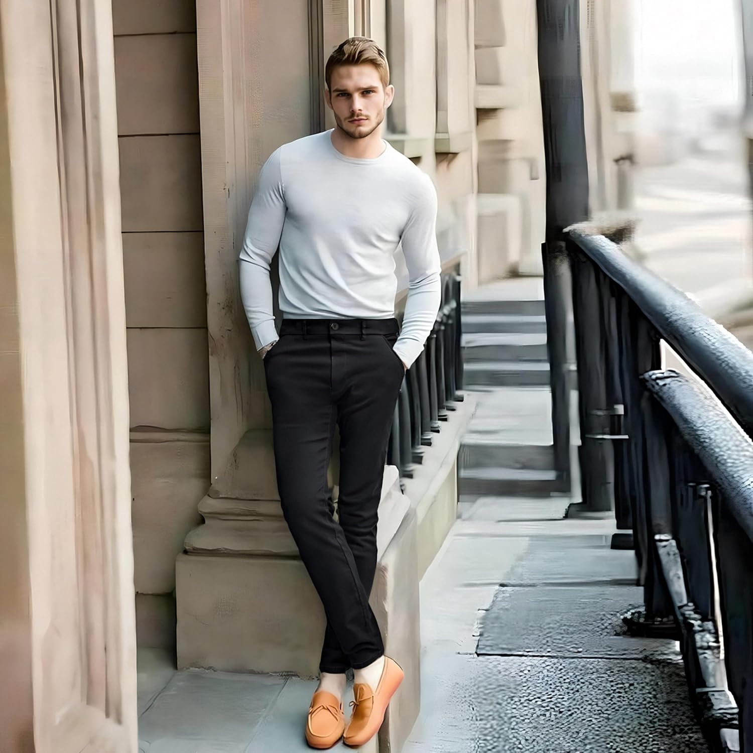 Men's Skinny Stretchy Pants Colored Pants Slim Fit Slacks Tapered Trousers