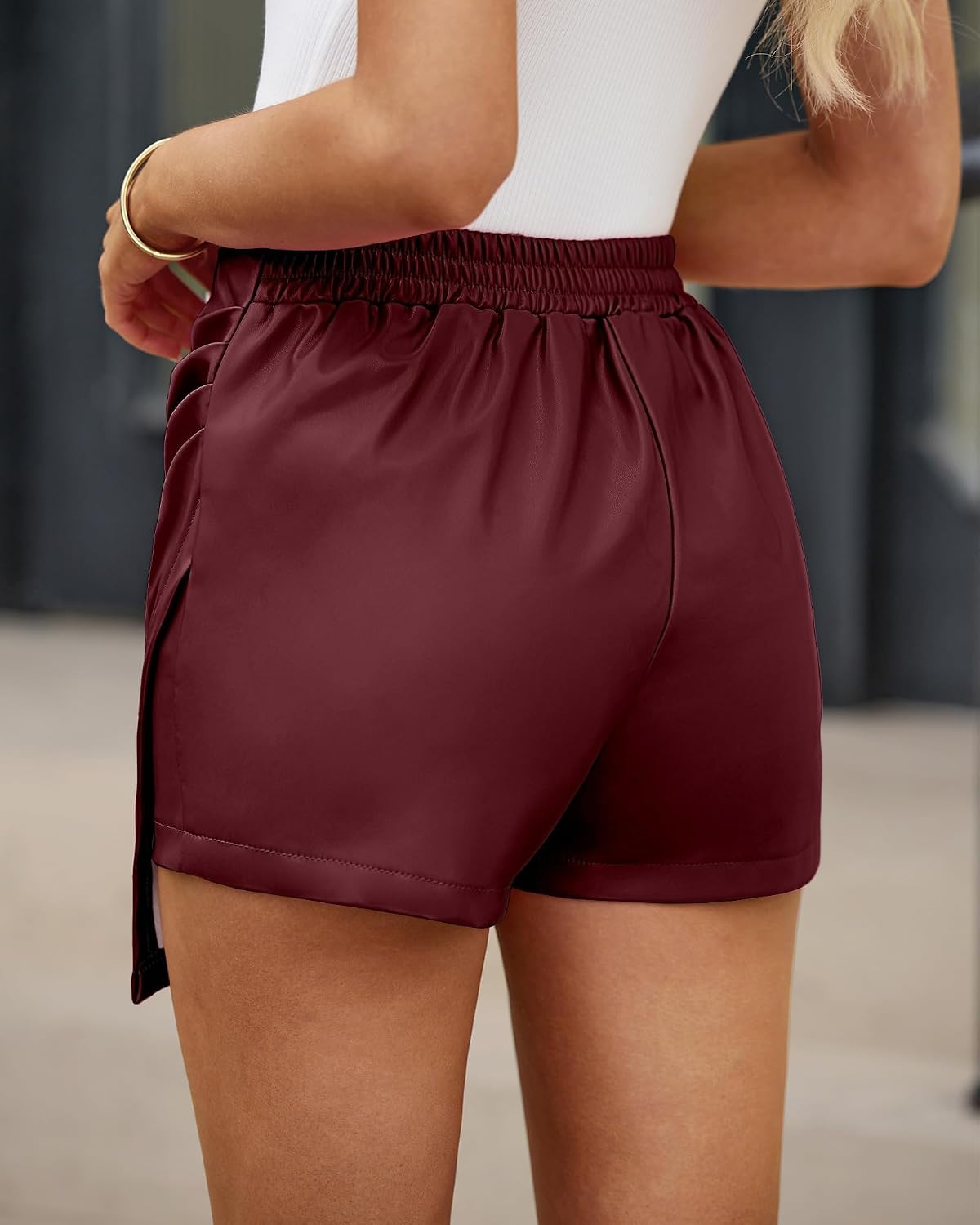 Shorts for Women Faux Leather Skorts High Waisted PU Leather Shorts Elastic Waist Ruched Wrap Skorts Skirts