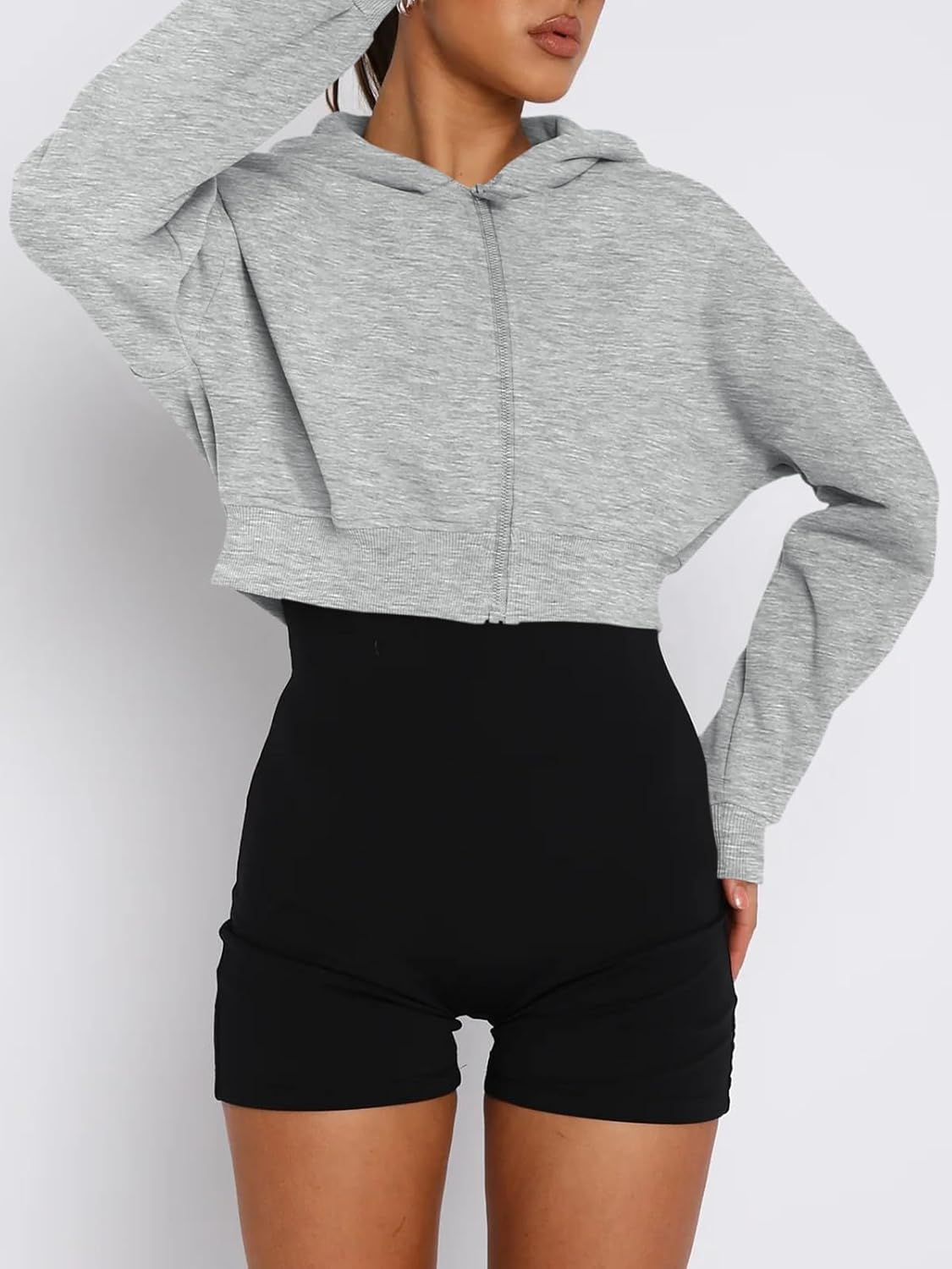 Women's Cropped Zip Up Hoodie Heather Gray Long Sleeve Casual Loose Y2K Sweatshirts Dropped Shoulder Tops Women's Cropped Zip Up Hoodie Heather Gray Long Sleeve Casual Loose Y2K Sweatshirts Dropped Shoulder Tops