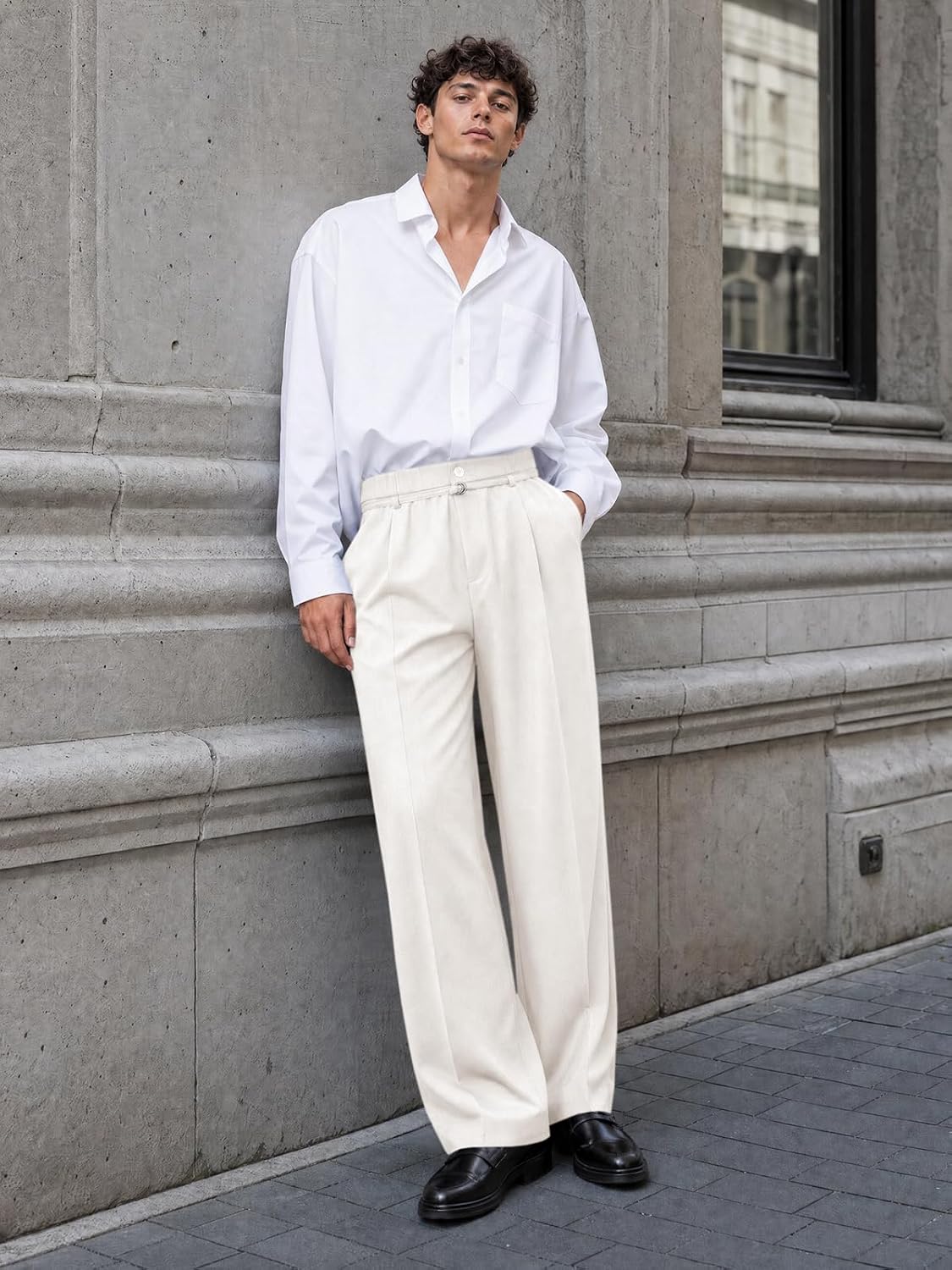 Mens Casual Dress Pants Elastic Waist Pleated Baggy Wide Leg Slacks Lightweight Old Money Trousers Mens Casual Dress Pants Elastic Waist Pleated Baggy Wide Leg Slacks Lightweight Old Money Trousers