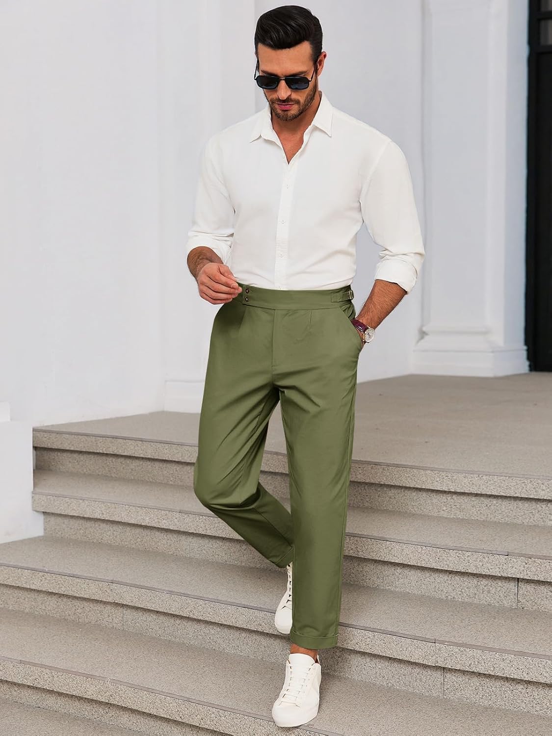 Mens Chinos Cotton Pants Slim Fit Pleated Front Dress Pants Casual Stretchy Tapered Trousers Mens Chinos Cotton Pants Slim Fit Pleated Front Dress Pants Casual Stretchy Tapered Trousers