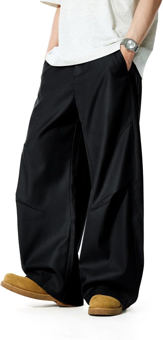 Men's Baggy Wide Leg Pants Zipper Fly Pleated Dress Pants Business Casual Long Trousers with Pocket Men's Baggy Wide Leg Pants Zipper Fly Pleated Dress Pants Business Casual Long Trousers with Pocket