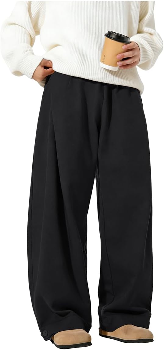 Men's Baggy Wide Leg Pants Casual Dress Pants Pleated Trousers Elastic Waist