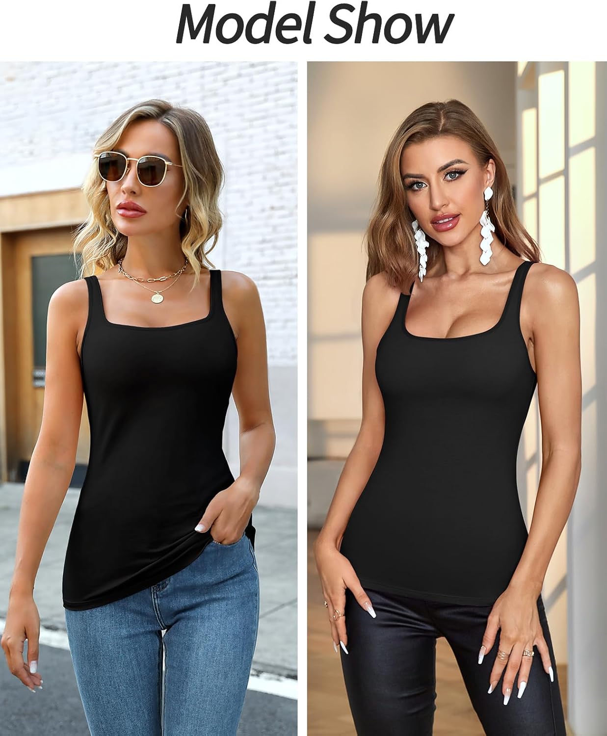 Women's Cotton Tank Top with Unpadded Shelf Bra Adjustable Wide Strap Camisole Summer Basic Undershirts Women's Cotton Tank Top with Unpadded Shelf Bra Adjustable Wide Strap Camisole Summer Basic Undershirts