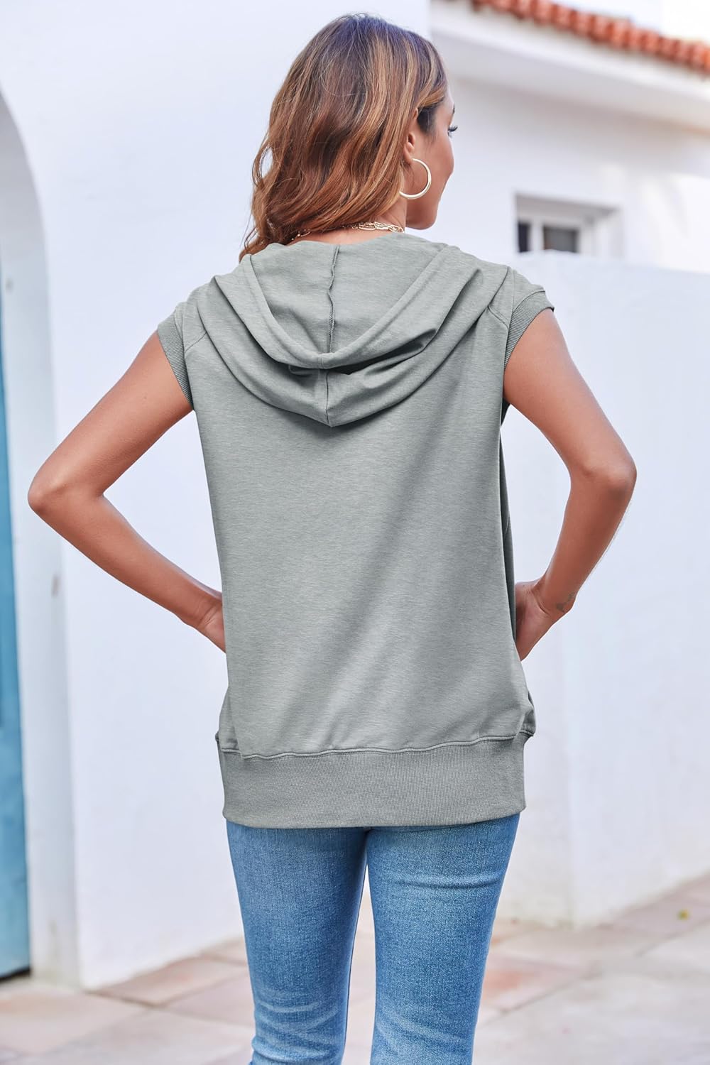 Women's Sleeveless Zip Up Hoodie Vest Heather Gray Loose Fit Drawstring Sweatshirts Lightweight Jackets with Pockets Women's Sleeveless Zip Up Hoodie Vest Heather Gray Loose Fit Drawstring Sweatshirts Lightweight Jackets with Pockets