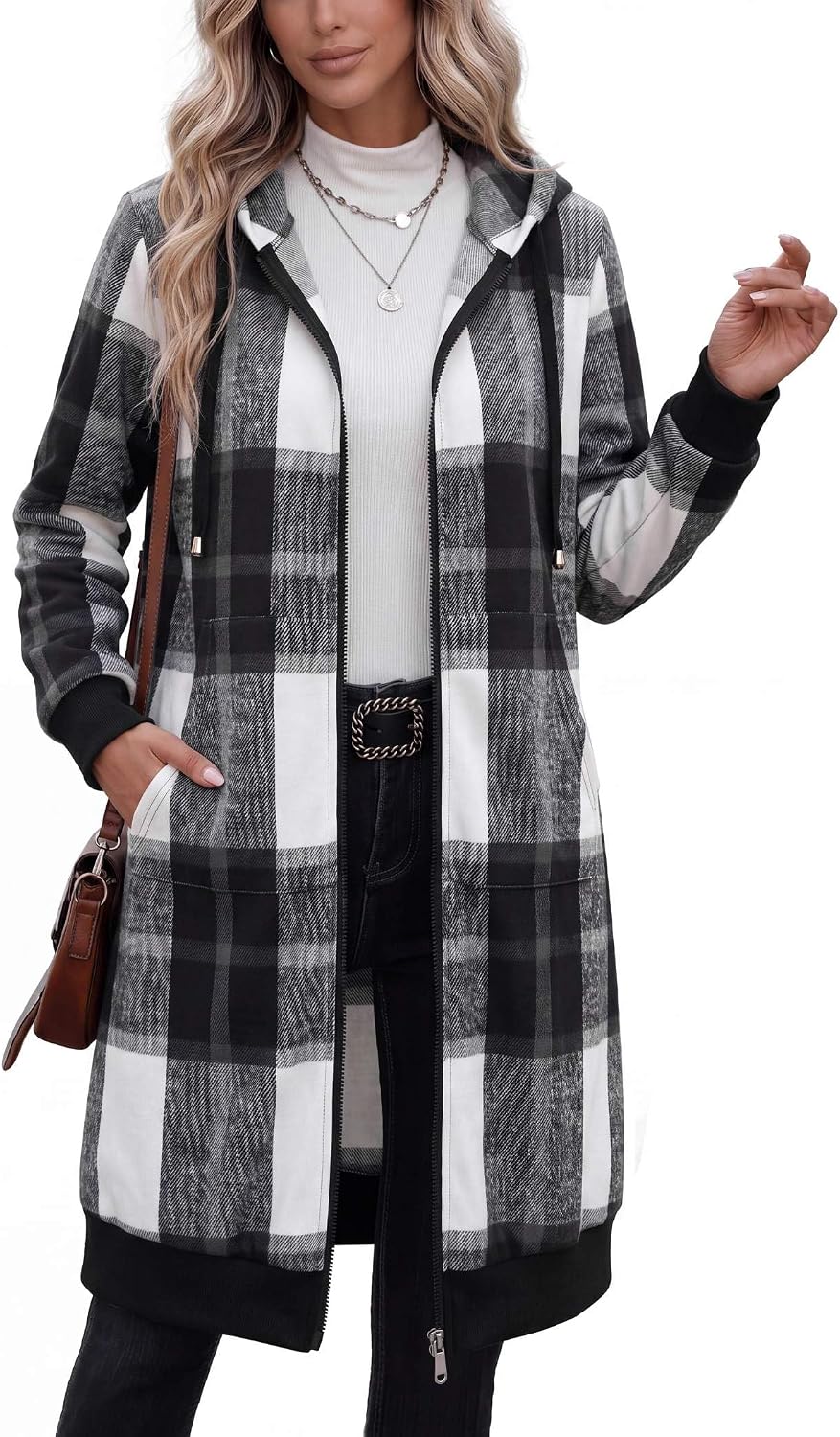 Women's Zip Up Hoodies Oversized Long Fleece Sweatshirts Hooded Casual Jacket Coat with Pockets Trendy Hoodie