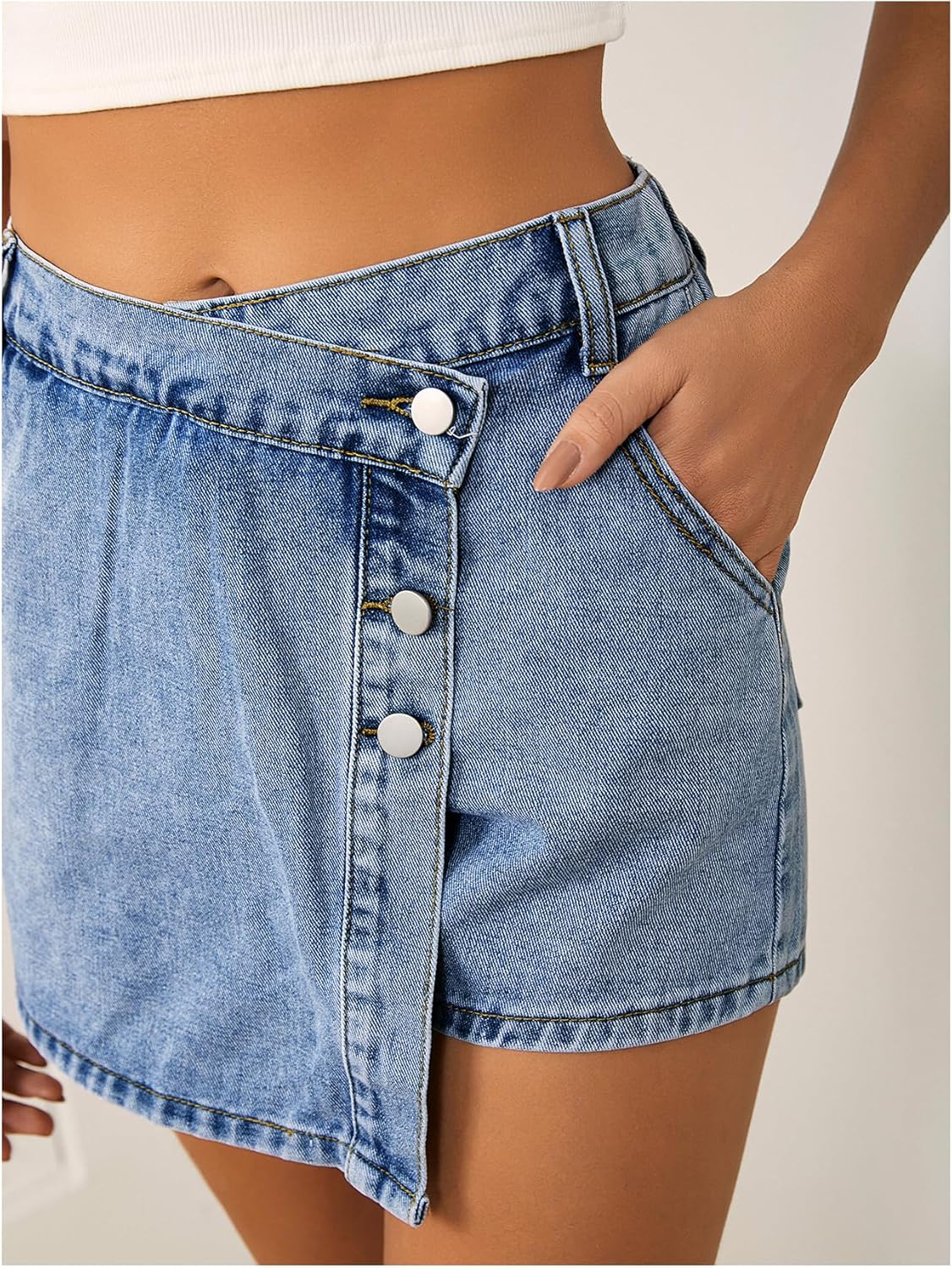 Women's High Waisted Button Front Skort Asymmetrical Hem Skirt Shorts