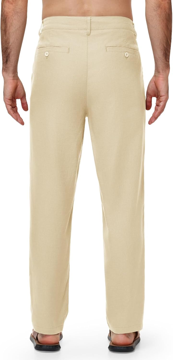 Men's Linen Pants Casual Travel 5 Pockets Lightweight Breathable Dress Pants Summer Beach Work Trousers