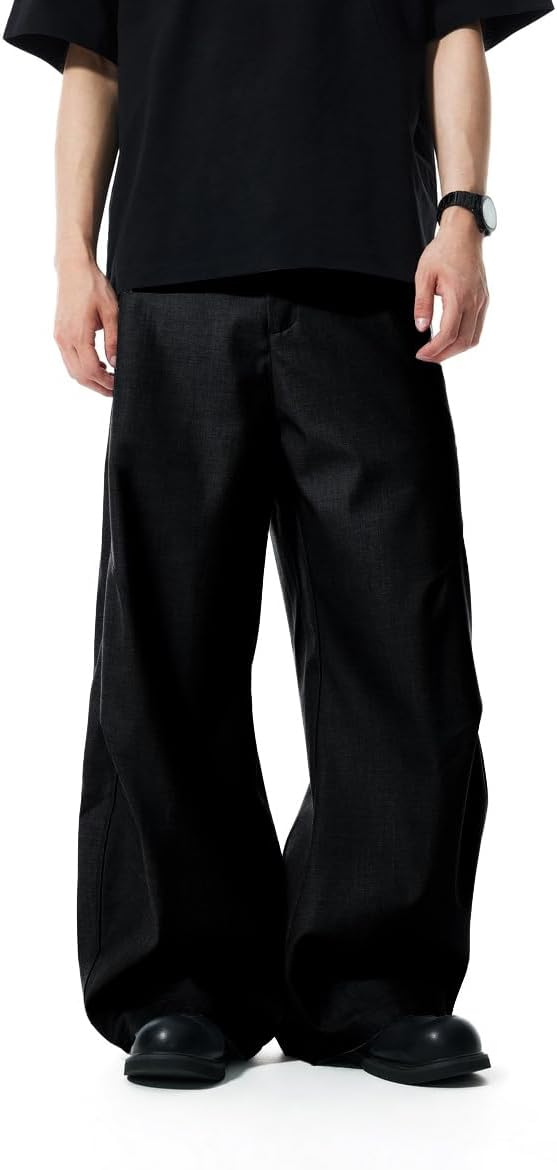 Men's Baggy Wide Leg Pants Zipper Fly Pleated Dress Pants Business Casual Long Trousers with Pocket Men's Baggy Wide Leg Pants Zipper Fly Pleated Dress Pants Business Casual Long Trousers with Pocket