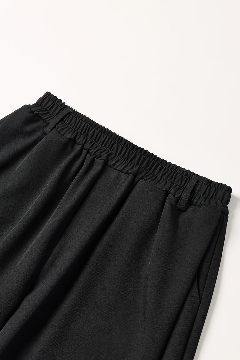 Men's Baggy Wide Leg Pants Casual Dress Pants Pleated Trousers Elastic Waist