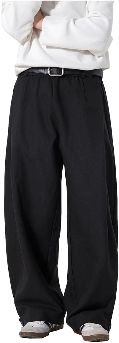 Men's Baggy Wide Leg Pants Casual Dress Pants Pleated Trousers Elastic Waist