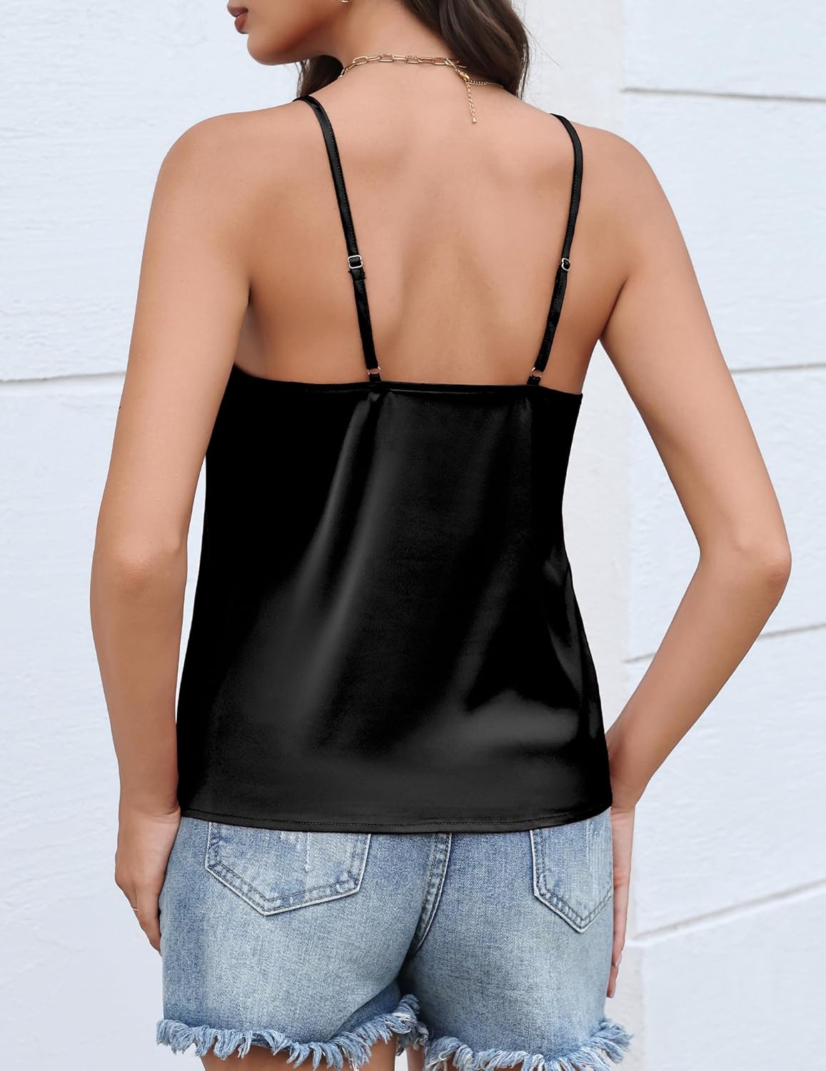 Womens Silk Satin Tank Tops V Neck Camisole Soft Adjustable Spaghetti Strap Summer Basic Shirt