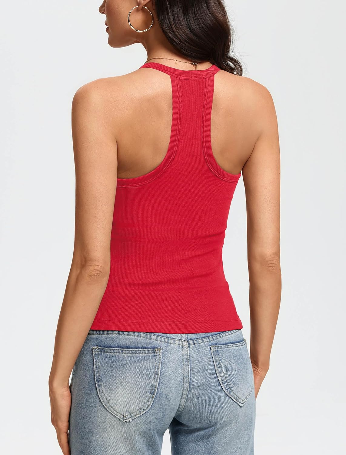 V Neck Tank Top for Women Built in Bra Tanks Ribbed Racerback Fitted Long Casual Basic Cami Tops
