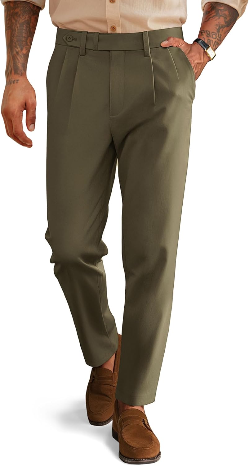 Mens Dress Pants Vintage Pleated Tapered Trousers Extended Waist Dress Pant Casual Slacks Mens Dress Pants Vintage Pleated Tapered Trousers Extended Waist Dress Pant Casual Slacks
