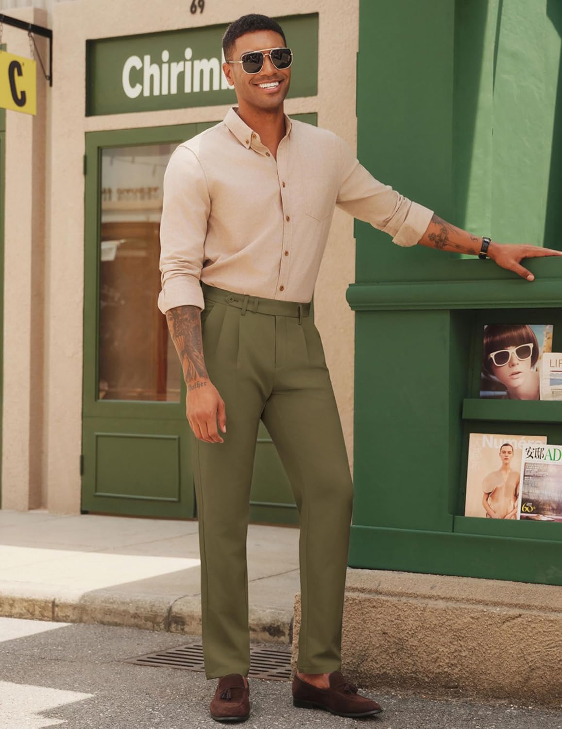 Mens Dress Pants Vintage Pleated Tapered Trousers Extended Waist Dress Pant Casual Slacks Mens Dress Pants Vintage Pleated Tapered Trousers Extended Waist Dress Pant Casual Slacks