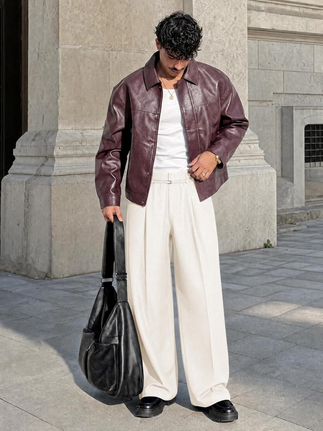 Mens Casual Dress Pants Elastic Waist Pleated Baggy Wide Leg Slacks Lightweight Old Money Trousers Mens Casual Dress Pants Elastic Waist Pleated Baggy Wide Leg Slacks Lightweight Old Money Trousers