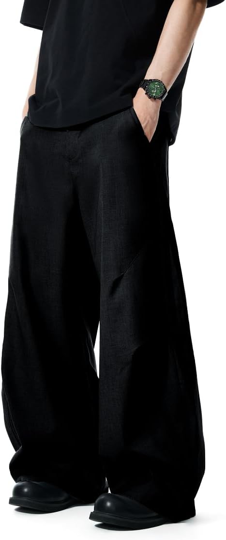 Men's Baggy Wide Leg Pants Zipper Fly Pleated Dress Pants Business Casual Long Trousers with Pocket Men's Baggy Wide Leg Pants Zipper Fly Pleated Dress Pants Business Casual Long Trousers with Pocket