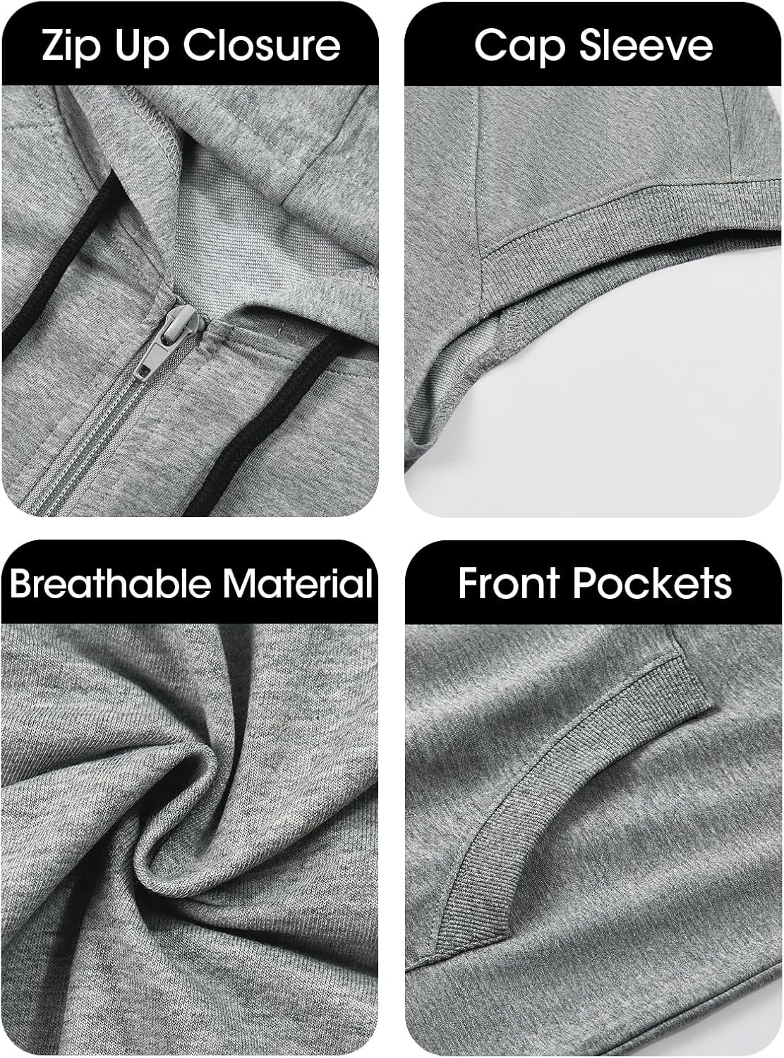Women's Sleeveless Zip Up Hoodie Vest Heather Gray Loose Fit Drawstring Sweatshirts Lightweight Jackets with Pockets Women's Sleeveless Zip Up Hoodie Vest Heather Gray Loose Fit Drawstring Sweatshirts Lightweight Jackets with Pockets