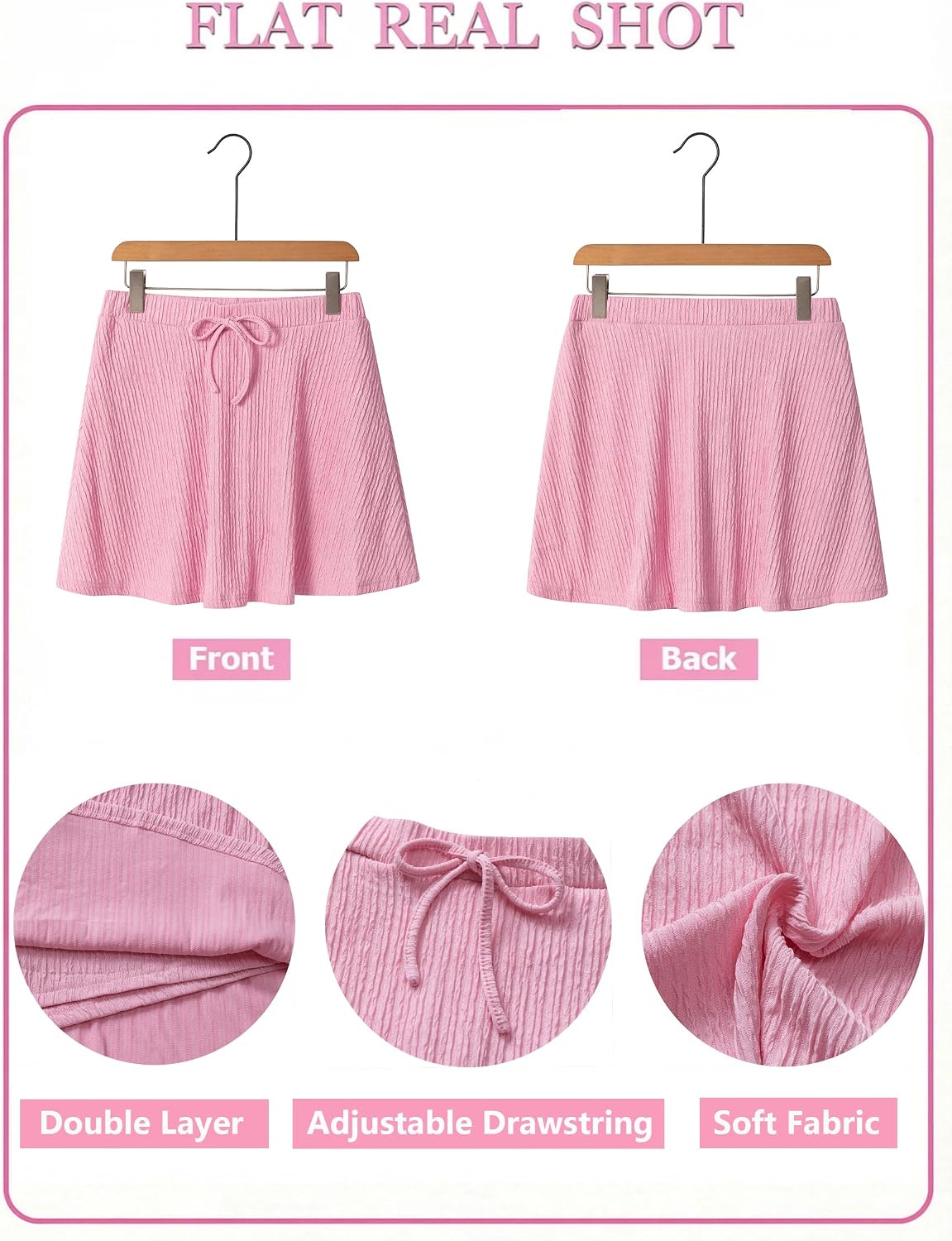 Womens Mini Skirt with Shorts High Waisted Adjustable Drawstring Stretchy Skorts Summer Flowy Skirt
