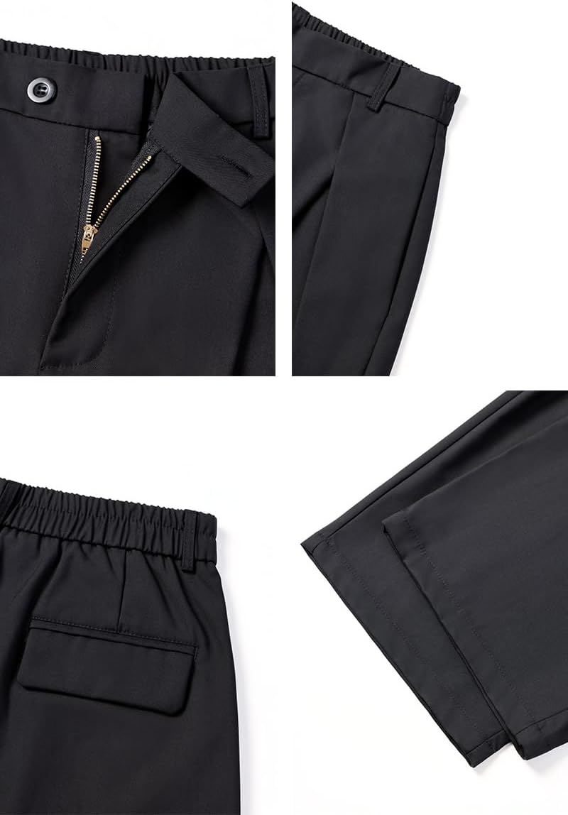 Men's Baggy Wide Leg Pants Zipper Fly Pleated Trousers Casual Dress Pants with Pocket