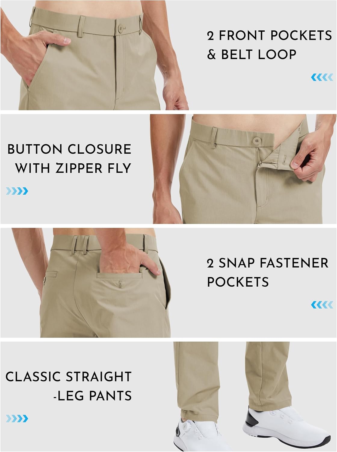 Mens Golf Pants Work Dress Pants Stretch Lightweight Classic Fit Casual Trousers with Pockets