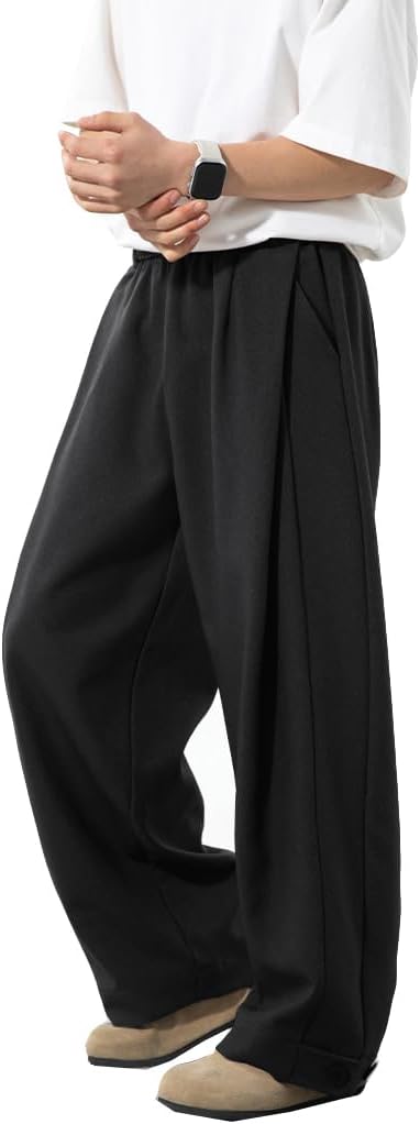 Men's Baggy Wide Leg Pants Casual Dress Pants Pleated Trousers Elastic Waist