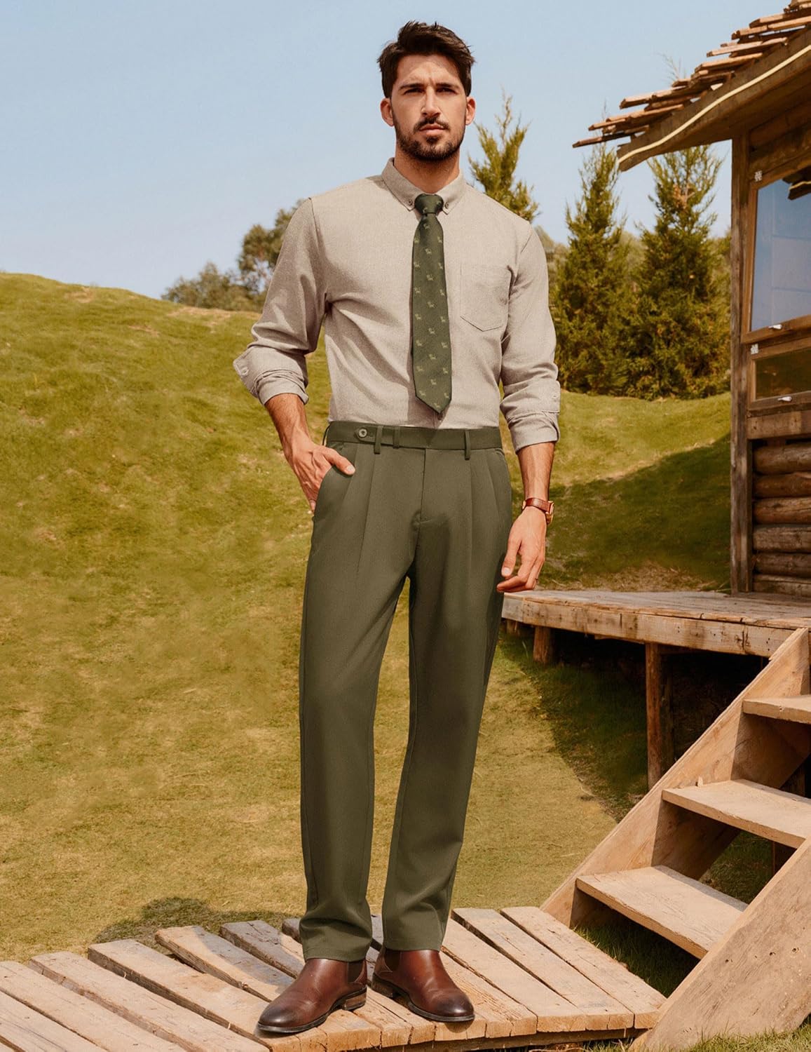 Mens Dress Pants Vintage Pleated Tapered Trousers Extended Waist Dress Pant Casual Slacks Mens Dress Pants Vintage Pleated Tapered Trousers Extended Waist Dress Pant Casual Slacks