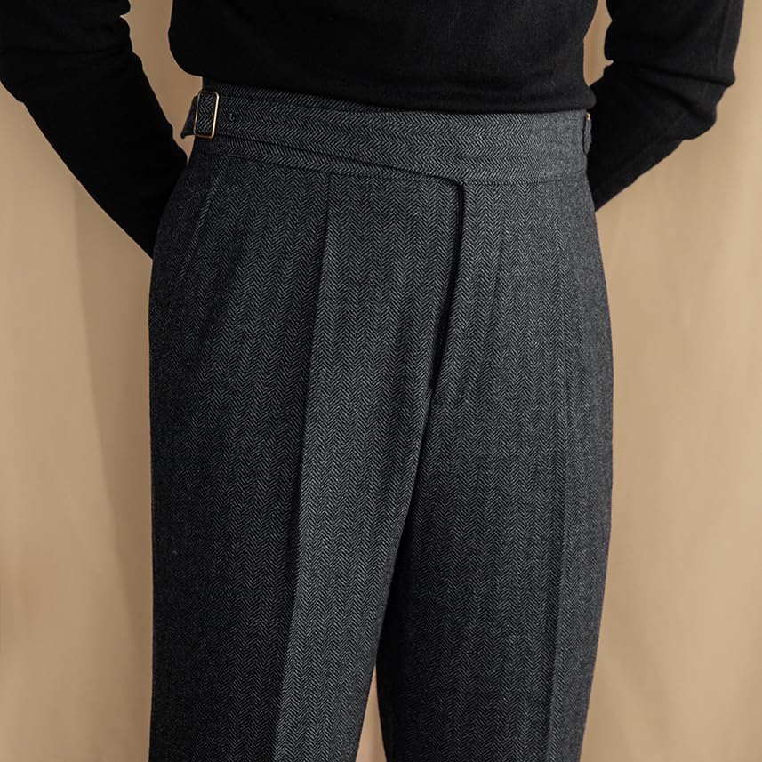 Men Trousers Vintage Tweed Blend Pants Herringbone Slim Fit Pleat-Front Pant Men Trousers Vintage Tweed Blend Pants Herringbone Slim Fit Pleat-Front Pant