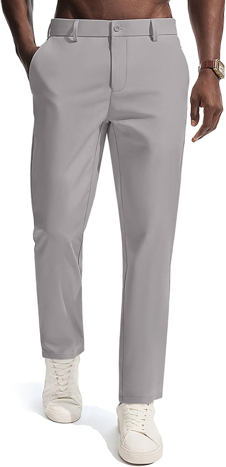 Men's Golf Pants Casual Stretch Slim Fit Tapered Dress Pants Lightweight Wrinkle Free Trousers