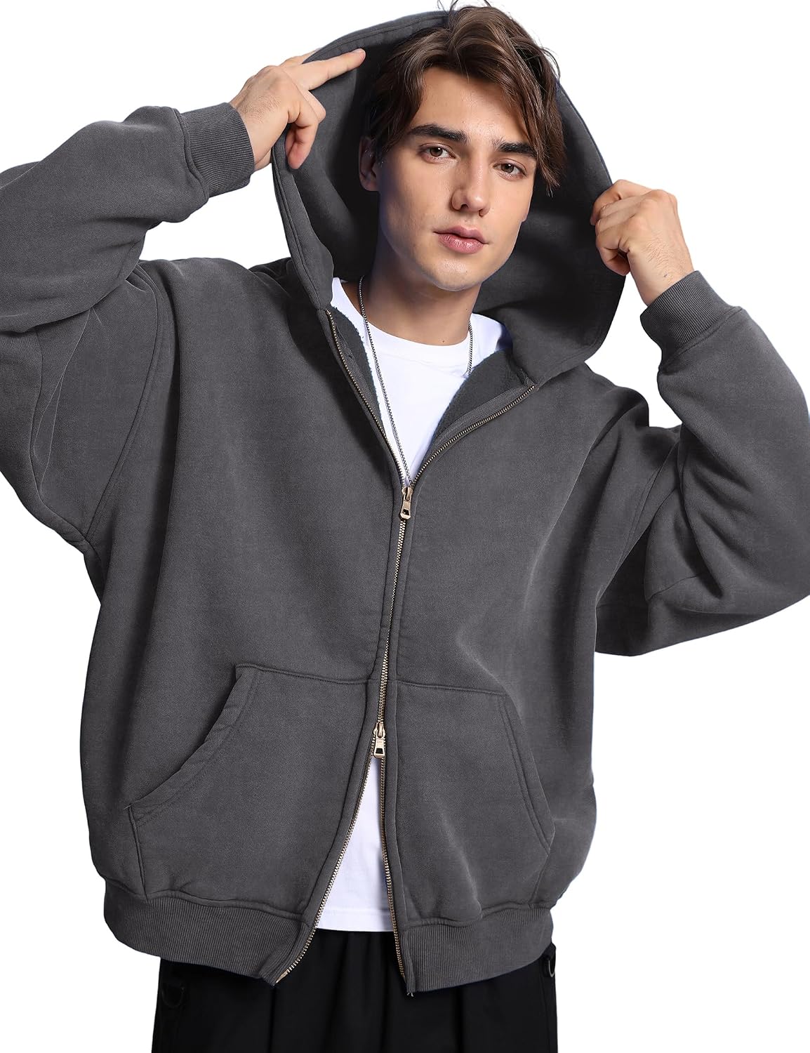 Men's Oversized Acid Wash Zip Up Hoodie Charcoal Gray Heavyweight Fleece Sweatshirt Full Zipper Vintage Streetwear Men's Oversized Acid Wash Zip Up Hoodie Charcoal Gray Heavyweight Fleece Sweatshirt Full Zipper Vintage Streetwear