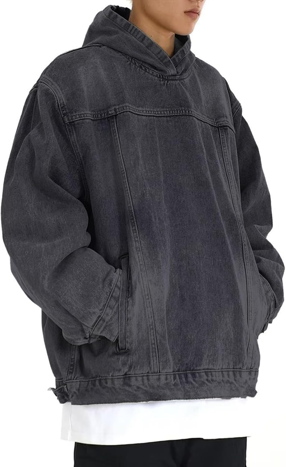 Oversized Hoodies for Men Washed Black Acid Wash Denim Hoodie Hooded Pullover Sweatshirt Boyfriend Vintage Streetwear Oversized Hoodies for Men Washed Black Acid Wash Denim Hoodie Hooded Pullover Sweatshirt Boyfriend Vintage Streetwear