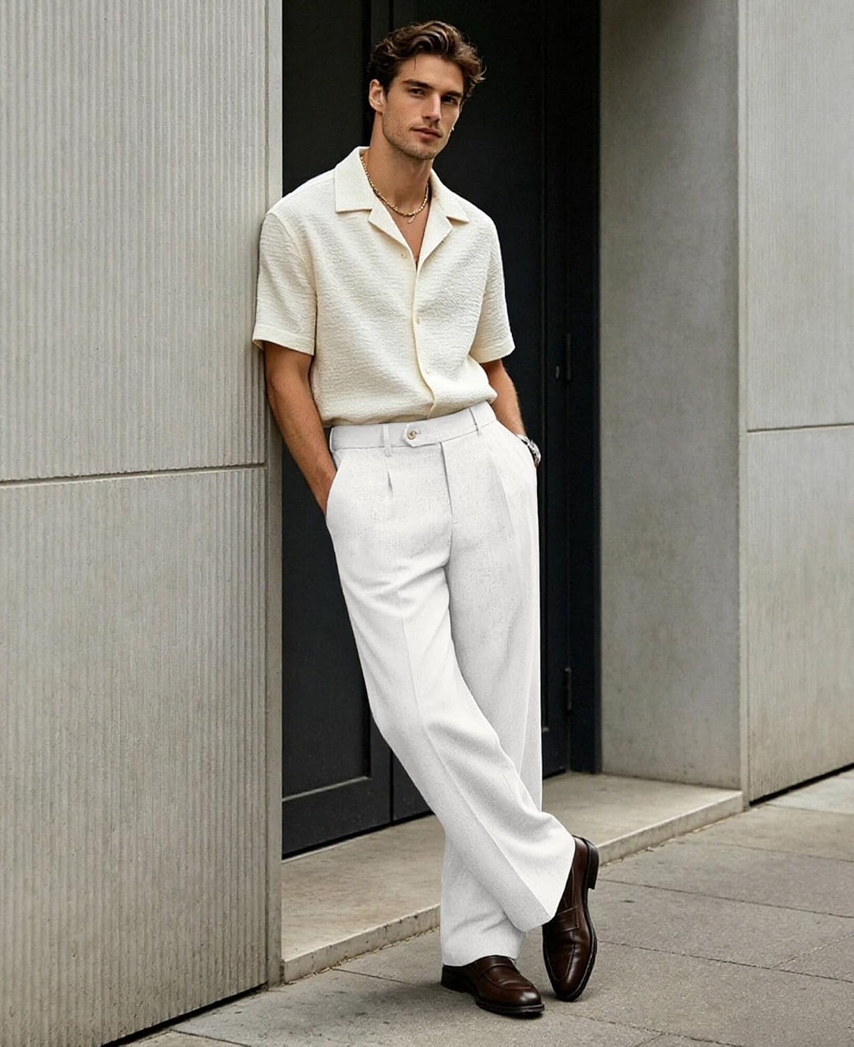Mens Linen Casual Dress Pants Old Money Pleated Wide Leg Baggy Vintage Relaxed Fit Slacks Work Office Trousers Mens Linen Casual Dress Pants Old Money Pleated Wide Leg Baggy Vintage Relaxed Fit Slacks Work Office Trousers
