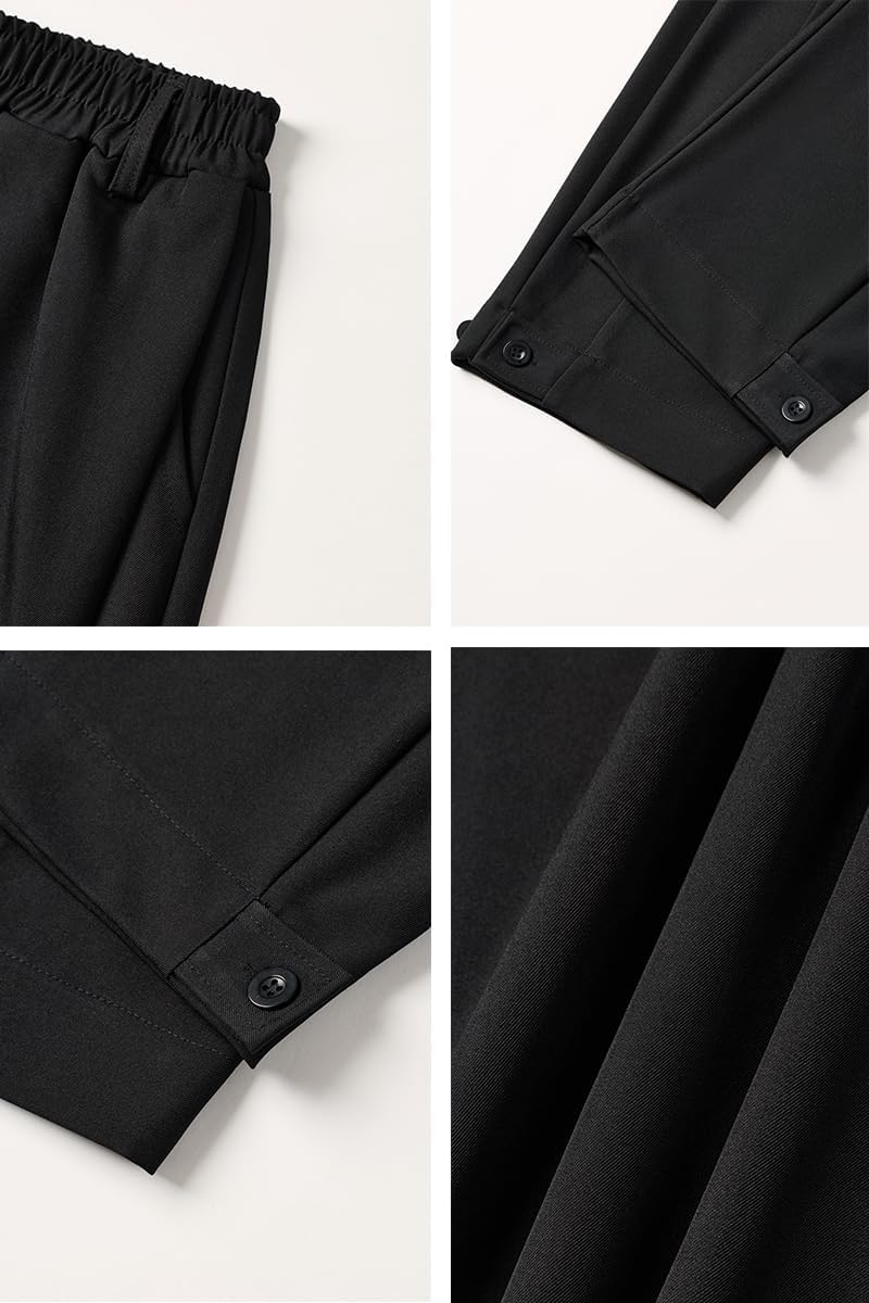 Men's Baggy Wide Leg Pants Casual Dress Pants Pleated Trousers Elastic Waist