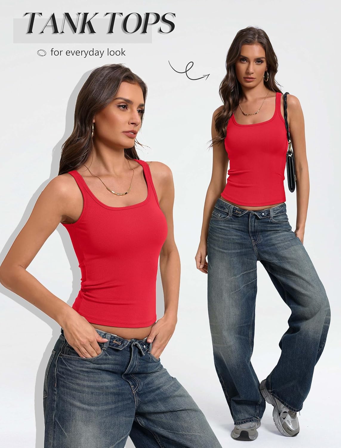 Tank Top for Women Summer Ribbed Square Neck Tank Tops Fitted Slimming Tops Basic Going Out Top Casual Tank Top for Women Summer Ribbed Square Neck Tank Tops Fitted Slimming Tops Basic Going Out Top Casual