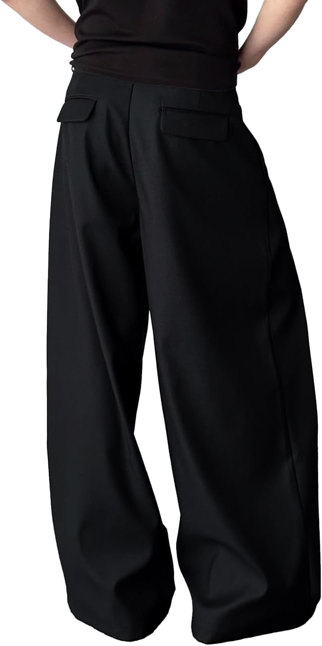 Men's Baggy Wide Leg Pants Zipper Fly Pleated Trousers Casual Dress Pants with Pocket