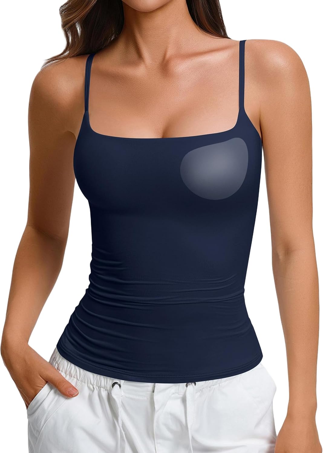 Womens Padded Cami Tank Tops Double Lined Spaghetti Strap Built in Bra Shirts Slim Fitted Basic Camisole Top