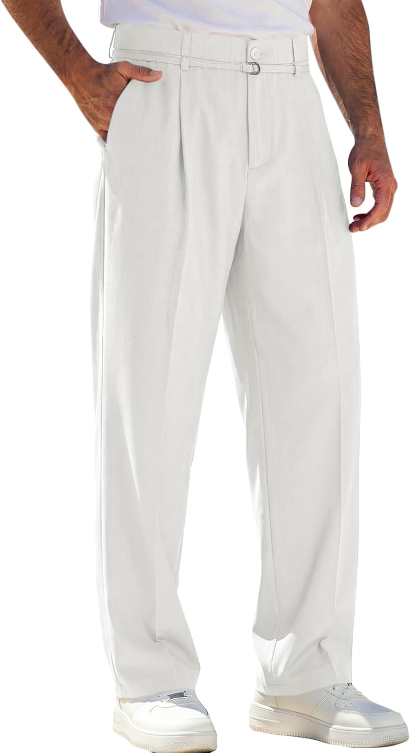 Mens Casual Dress Pants Elastic Waist Pleated Baggy Wide Leg Slacks Lightweight Old Money Trousers Mens Casual Dress Pants Elastic Waist Pleated Baggy Wide Leg Slacks Lightweight Old Money Trousers