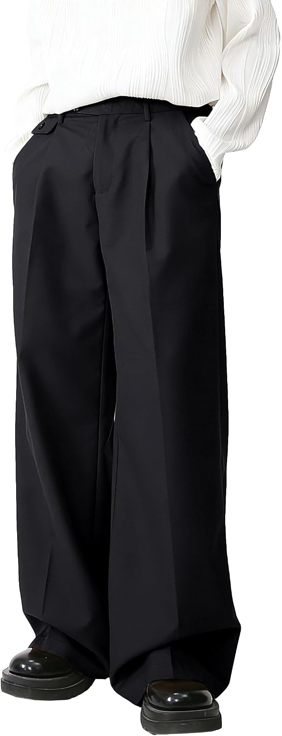 Men's Baggy Dress Pants Zipper Fly Pleated Wide Leg Dress Pants Business Casual Work Long Trousers with Pocket Men's Baggy Dress Pants Zipper Fly Pleated Wide Leg Dress Pants Business Casual Work Long Trousers with Pocket