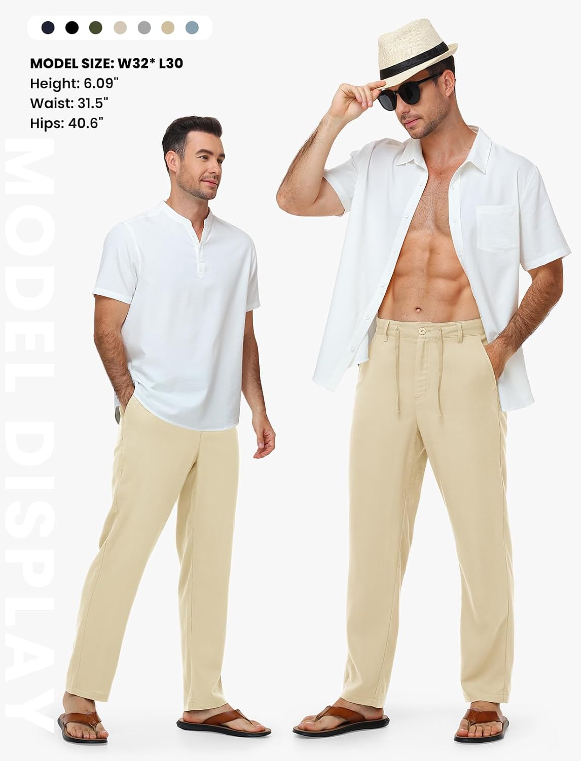 Men's Linen Pants Casual Travel 5 Pockets Lightweight Breathable Dress Pants Summer Beach Work Trousers