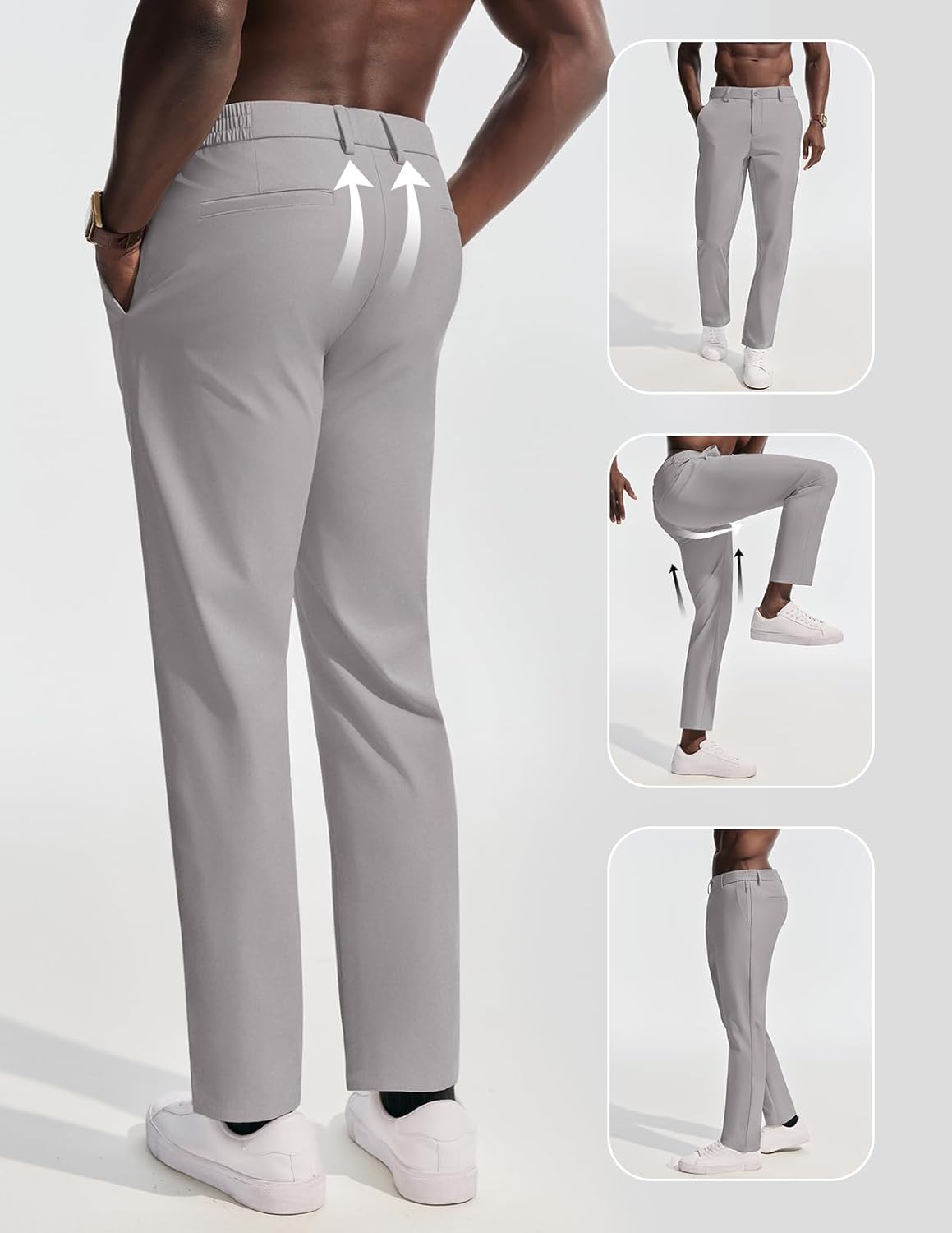 Men's Golf Pants Casual Stretch Slim Fit Tapered Dress Pants Lightweight Wrinkle Free Trousers