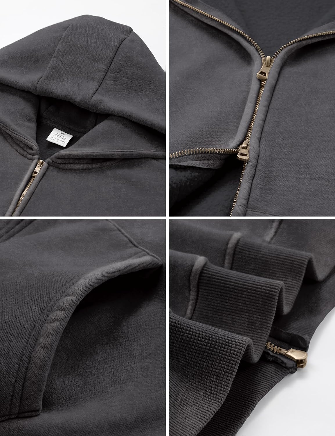 Men's Oversized Acid Wash Zip Up Hoodie Charcoal Gray Heavyweight Fleece Sweatshirt Full Zipper Vintage Streetwear Men's Oversized Acid Wash Zip Up Hoodie Charcoal Gray Heavyweight Fleece Sweatshirt Full Zipper Vintage Streetwear
