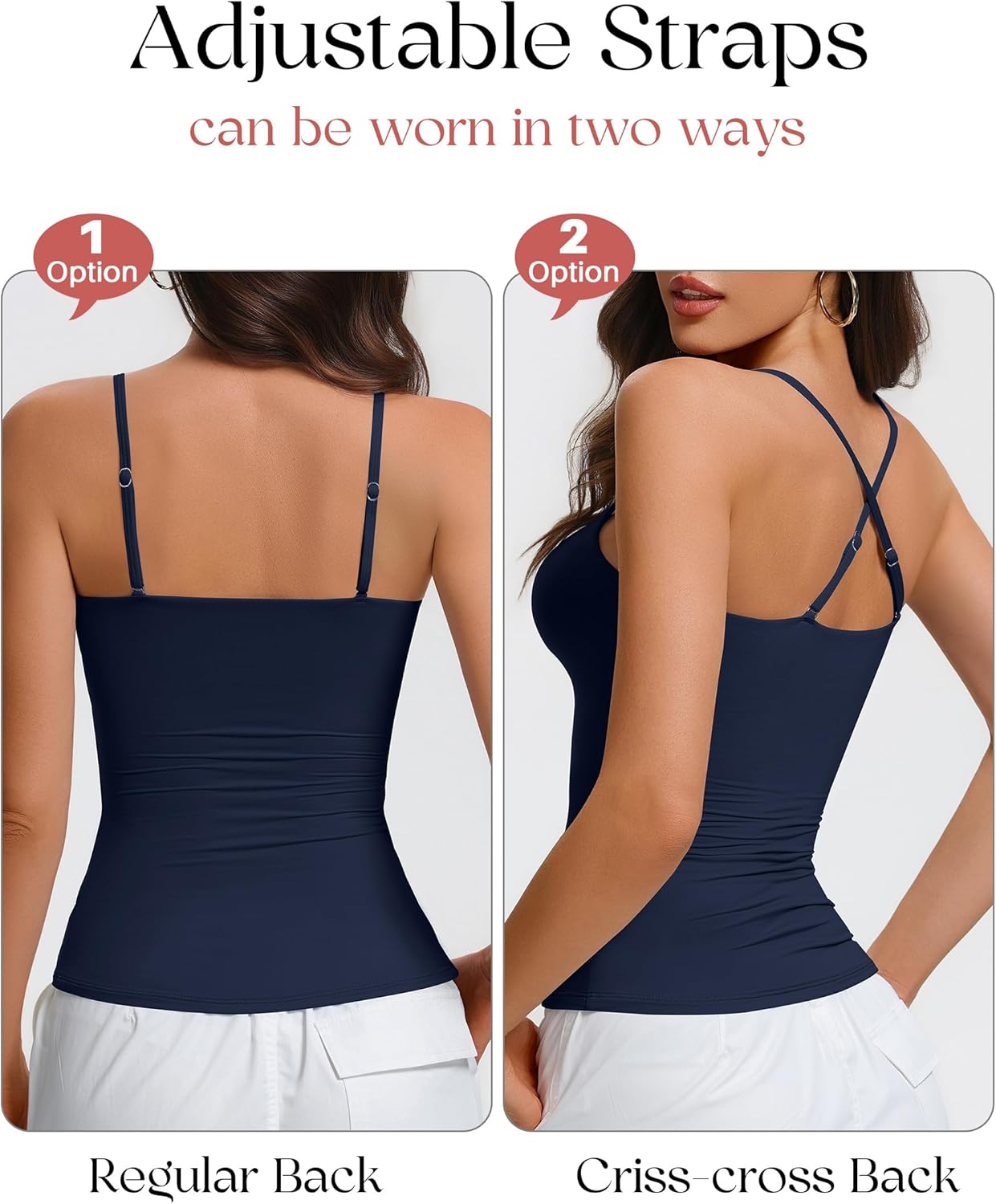 Womens Padded Cami Tank Tops Double Lined Spaghetti Strap Built in Bra Shirts Slim Fitted Basic Camisole Top