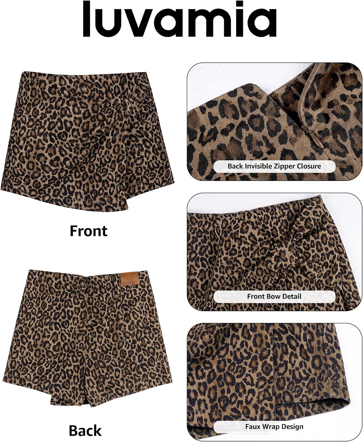 Skorts for Woman High Waisted Leopard Print Bow Skirt with Shorts | Faux Wrap Cheetah Mini Trendy Cute Stretchy Skort Skorts for Woman High Waisted Leopard Print Bow Skirt with Shorts | Faux Wrap Cheetah Mini Trendy Cute Stretchy Skort