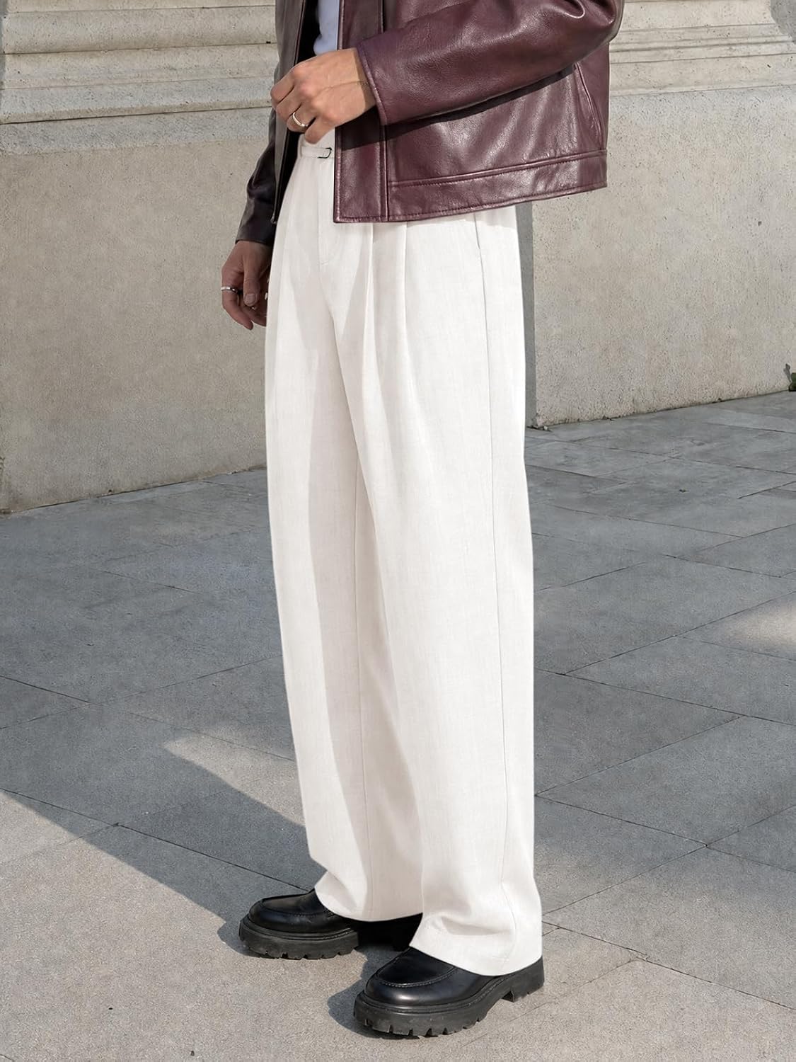 Mens Casual Dress Pants Elastic Waist Pleated Baggy Wide Leg Slacks Lightweight Old Money Trousers Mens Casual Dress Pants Elastic Waist Pleated Baggy Wide Leg Slacks Lightweight Old Money Trousers