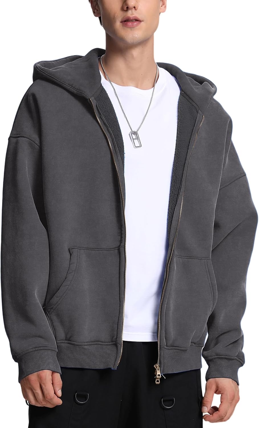 Men's Oversized Acid Wash Zip Up Hoodie Charcoal Gray Heavyweight Fleece Sweatshirt Full Zipper Vintage Streetwear Men's Oversized Acid Wash Zip Up Hoodie Charcoal Gray Heavyweight Fleece Sweatshirt Full Zipper Vintage Streetwear